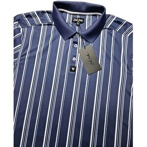 NEW Bad Birdie Ridge Polo Men's Winning Streak Cobalt Stripe Golf Shirt Size XL